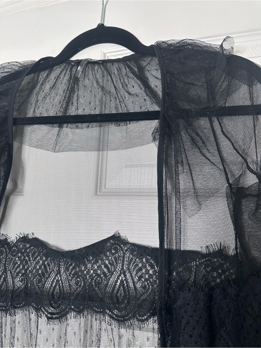 Sheer Ruffled Lace Long Robe/Duster - Black - Picture 4 of 9